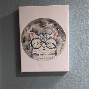 Cat with Glasses Canvas Art Gray White Wall Decor